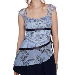 Y2K Kimchi Blue Top Womens L Asymmetrical Romantic Croquette Fairy Whimsical